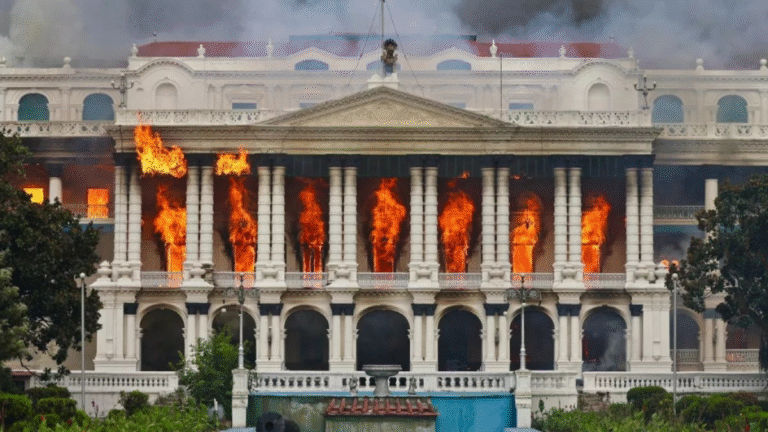 މުޒާހަރާގެ ބައިވެެރީން ނޭޕާލްގެ ކުރީގެ ފަސްޓްލޭޑީގެ ގެކޮޅުގައި ހުޅުޖަހާ އެކަމަނާ އަވަހާރަކޮށްލައިފި